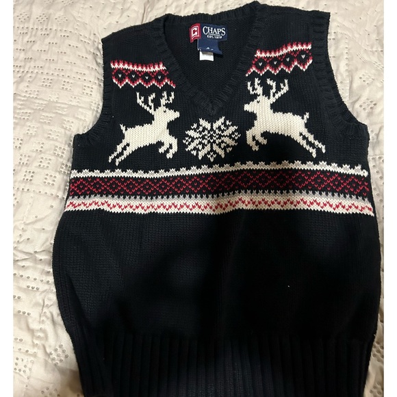 Chaps Holiday Print Sweater Vest Black Size 4 ** EUC** Worn once for holidays - Picture 1 of 3